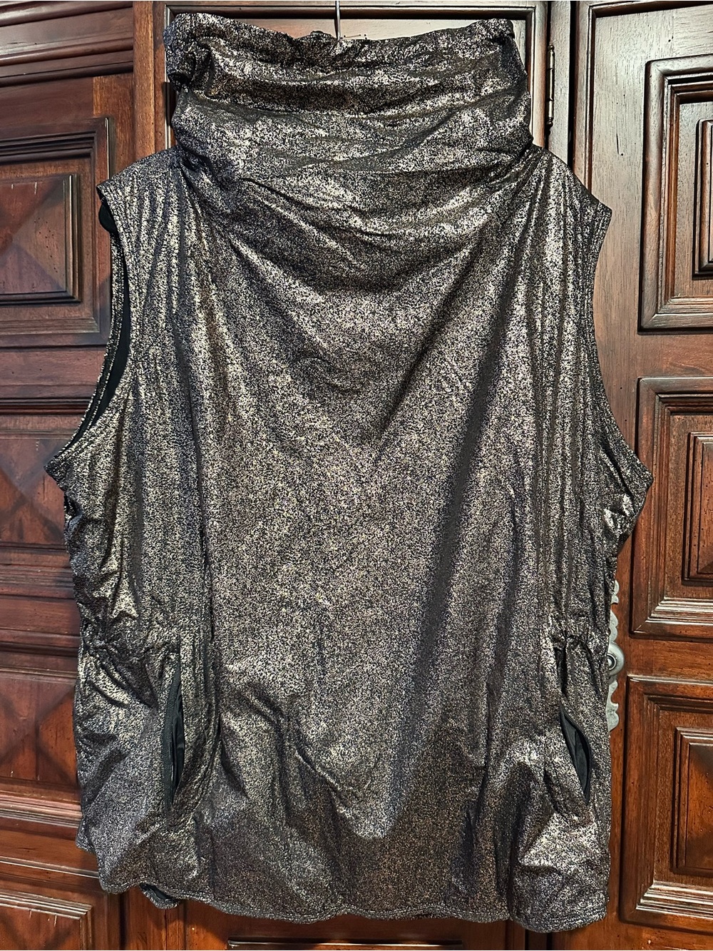 3X 22 Fabletics LIORA VEST Metallic BRONZE Draped Cowl jacket big hoodie pocket